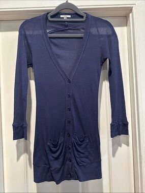 Clu Navy Lightweight Ribbed Button Cardigan